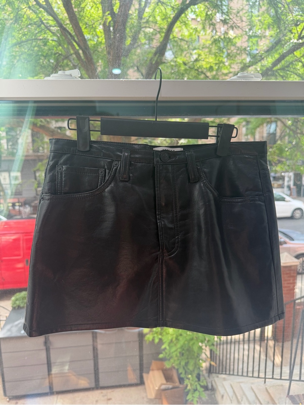 AGOLDE Keira Mini Skirt in Detox leather skirt
